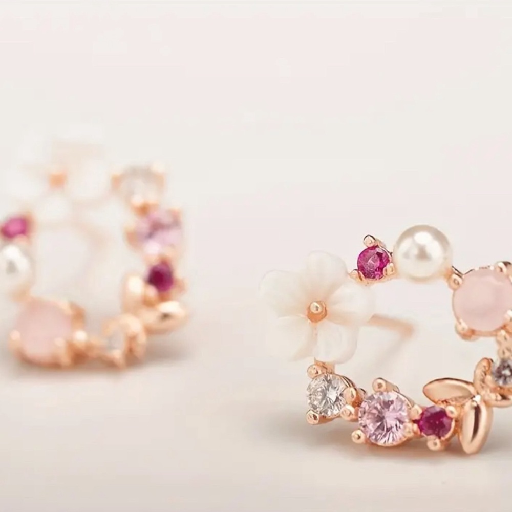 Cherry Blossom & Butterfly Stud Earrings - Picture 3 of 3